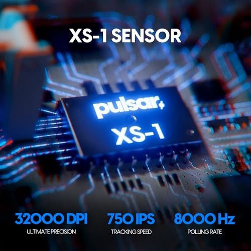 Pulsar Gaming Gears X3 Wireless Gaming Mouse, Ultra Lightweight (1.94 Oz/55g), Hybrid Ergonomic, Optical Switch, 32000 DPI, 750 IPS, XS-1 Sensor, 8k C