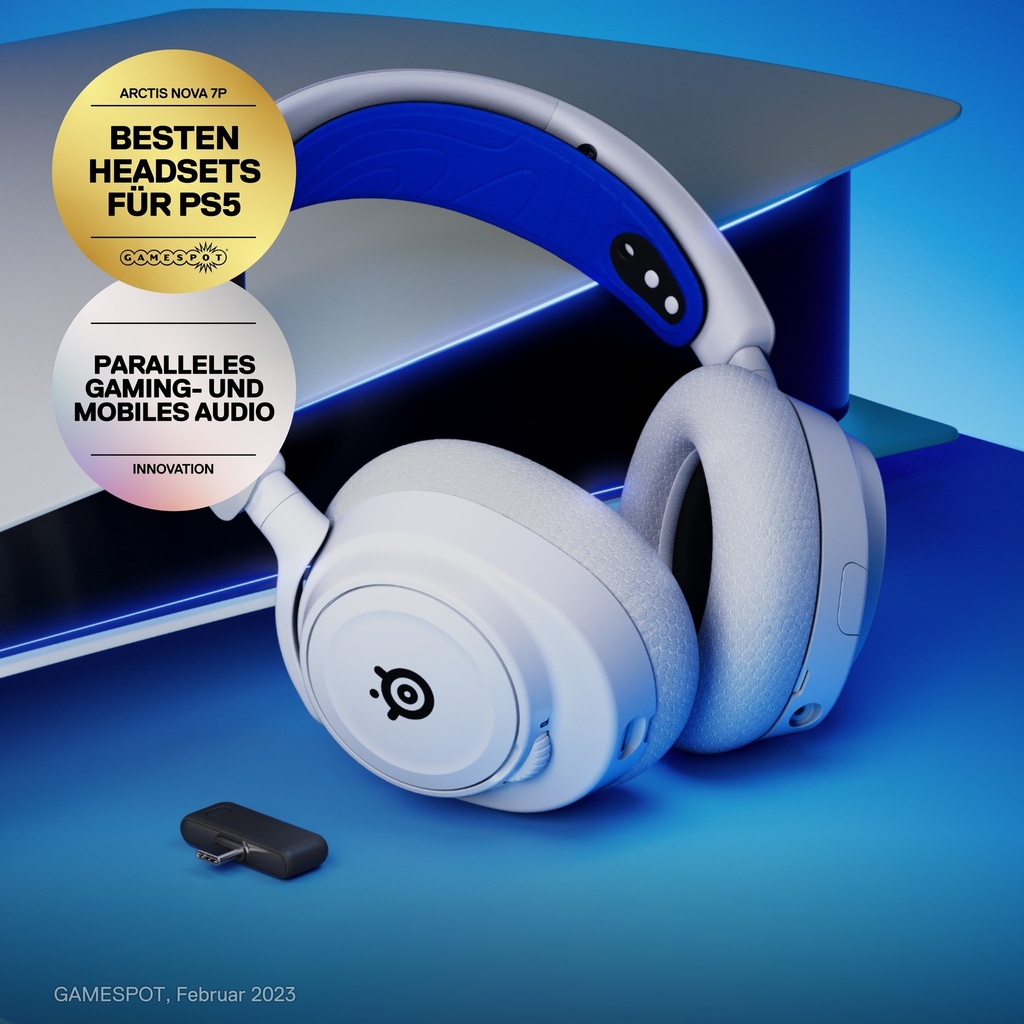 Steelseries ARCTIS NOVA 7P WHITE Headset Wireless Head-band Gaming Blu